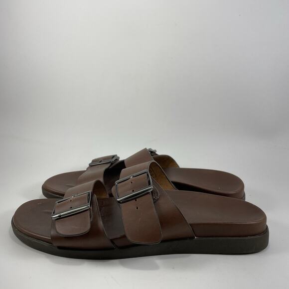 Vionic Charlie Slide Sandals Mens Size 8 Brown Leather Comfort Dual Strap - Picture 3 of 9